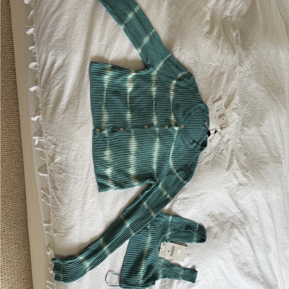 Zara Teal Ribbed Cardigan and Matching Top